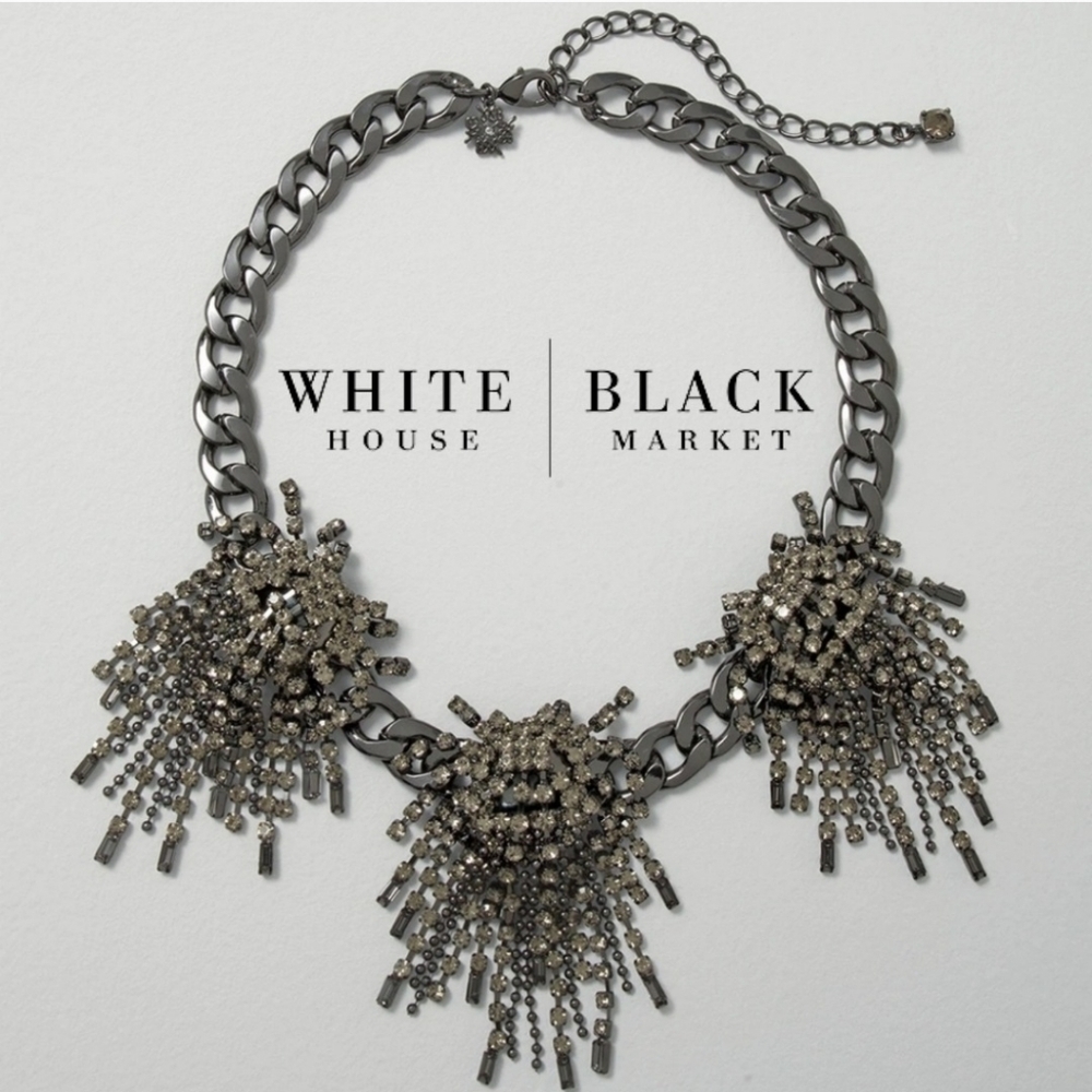 NWT WHBM Hematite Fringe Statement Necklace